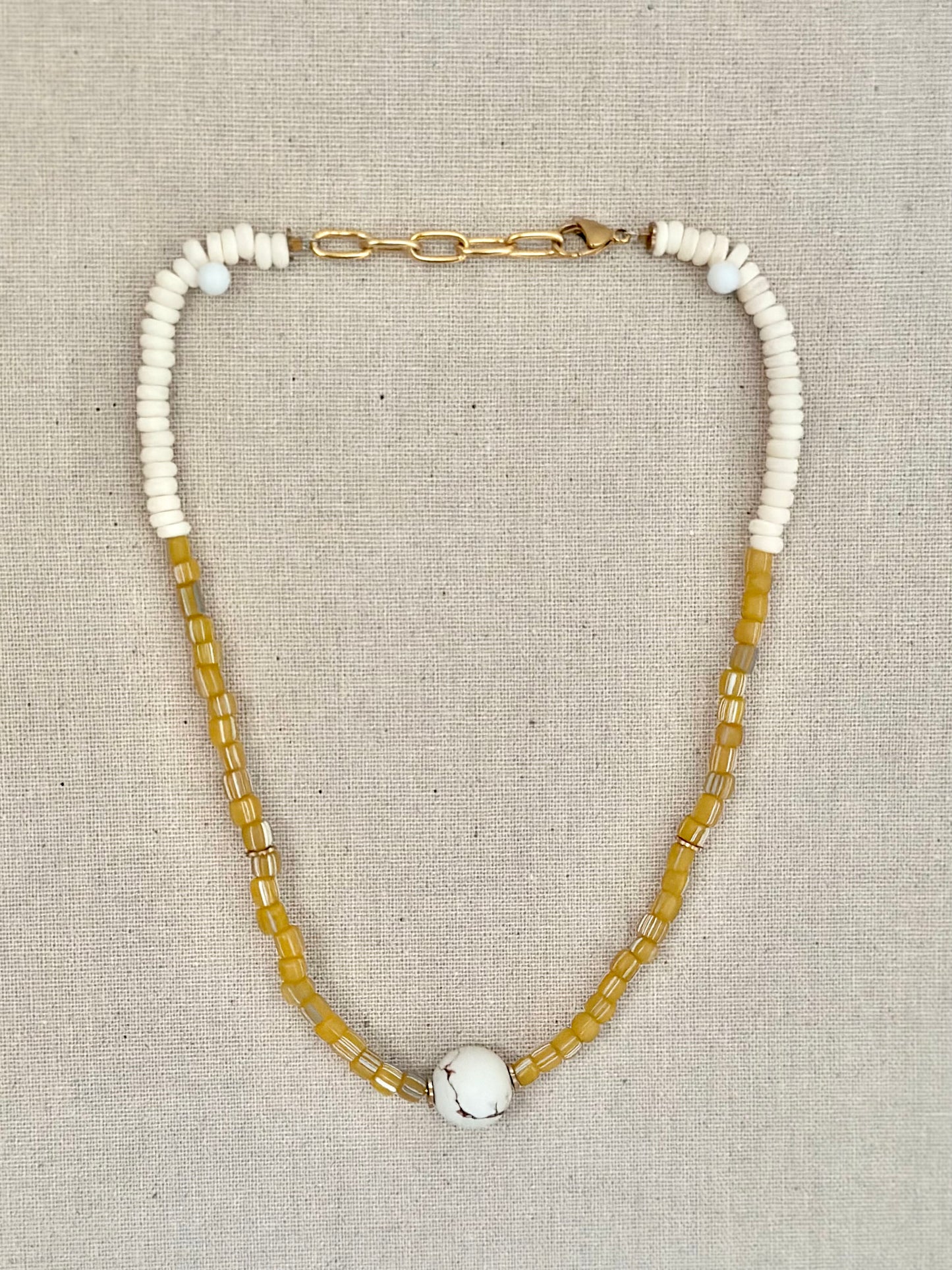 Vintage glass necklace in yellow