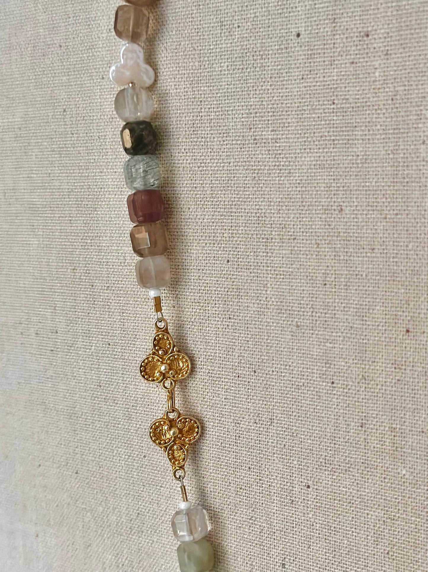 Side slip clasp colorful quartz and freshwater pearl necklace (one of a kind) with sterling silver and 14kt gold