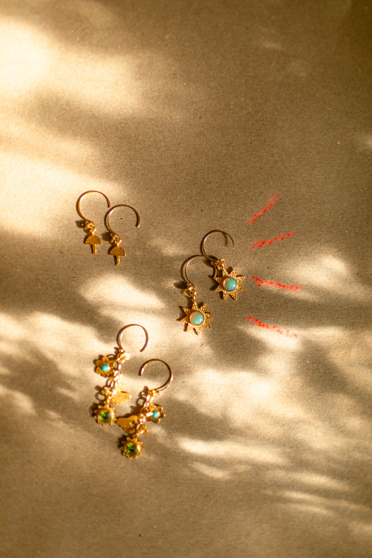 Flower capped mushroom earrings with 22kt gold