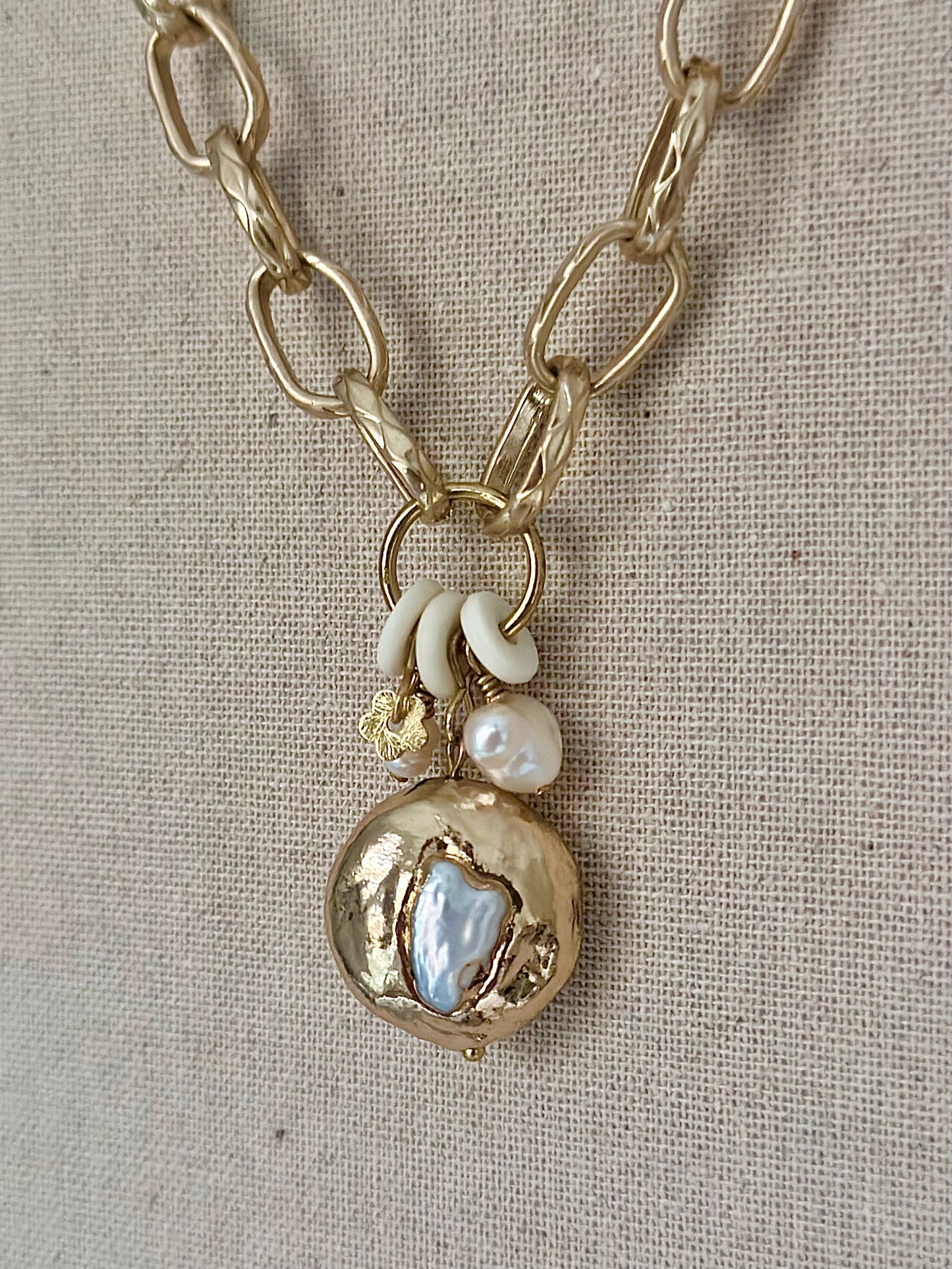 Pearl architectural pendant necklace