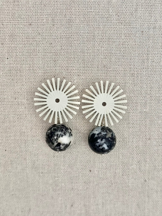 White and black starburst earrings (one of a kind)