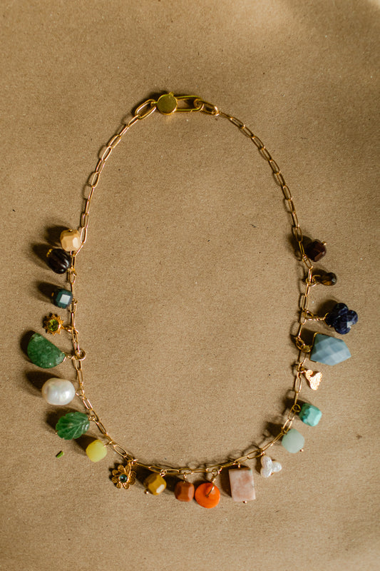 Color block necklace with 22kt gold