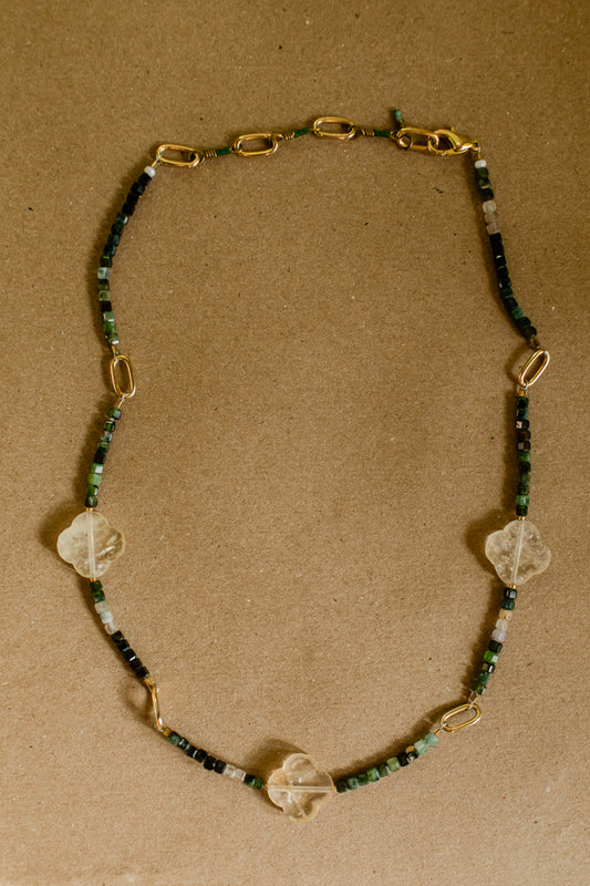 Tourmaline and citrine quatrefoil necklace
