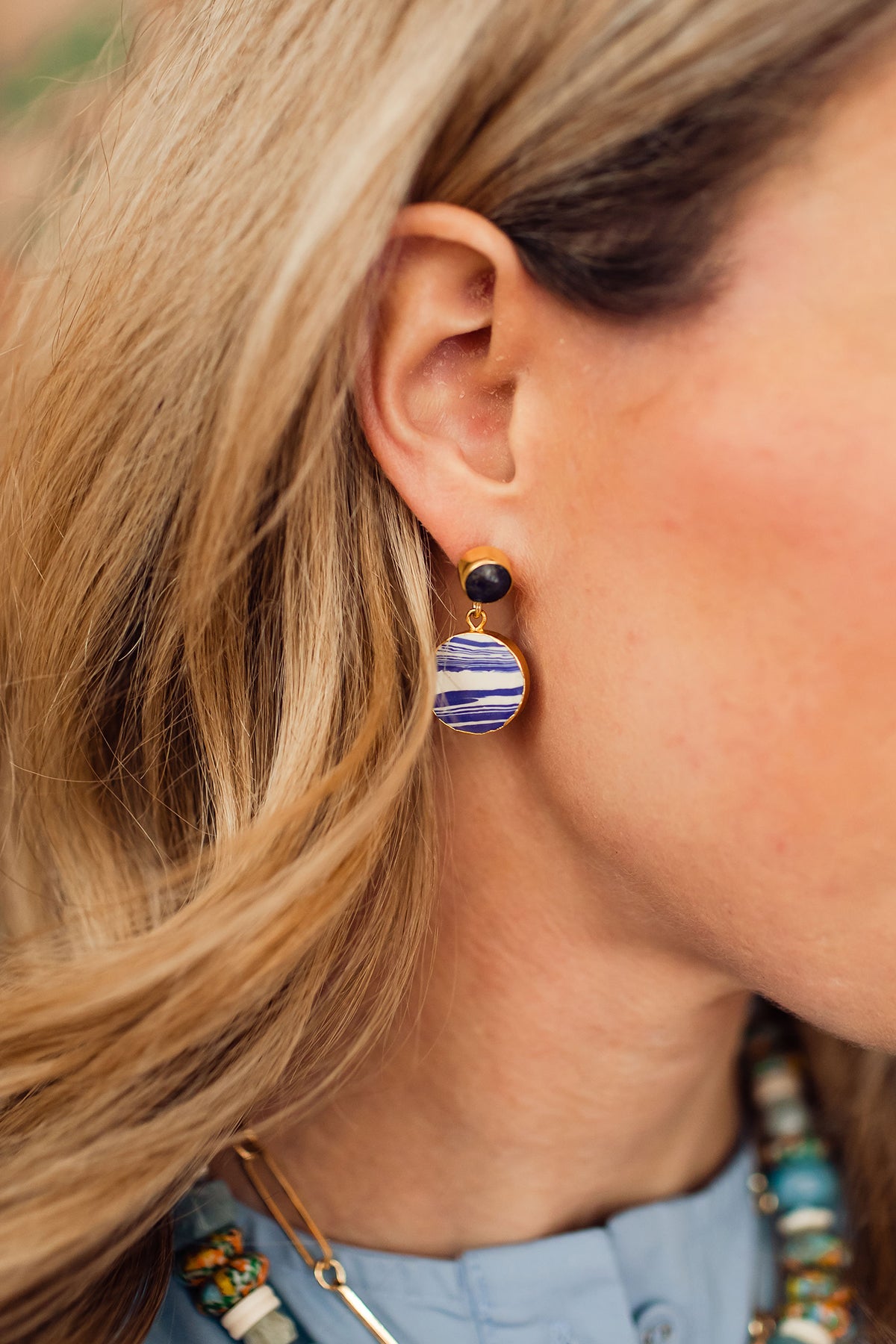 Blue wave post earrings