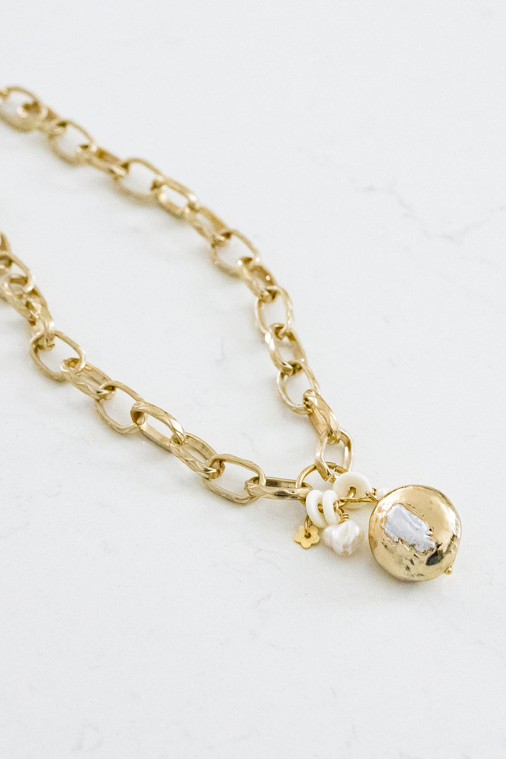 Pearl architectural pendant necklace