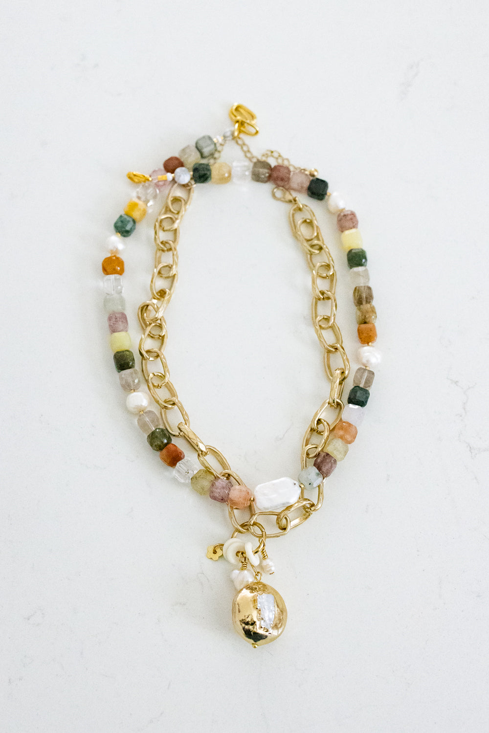 Pearl architectural pendant necklace