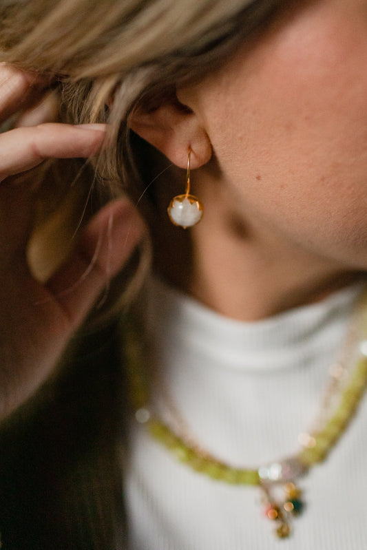 Everyday white opal earrings