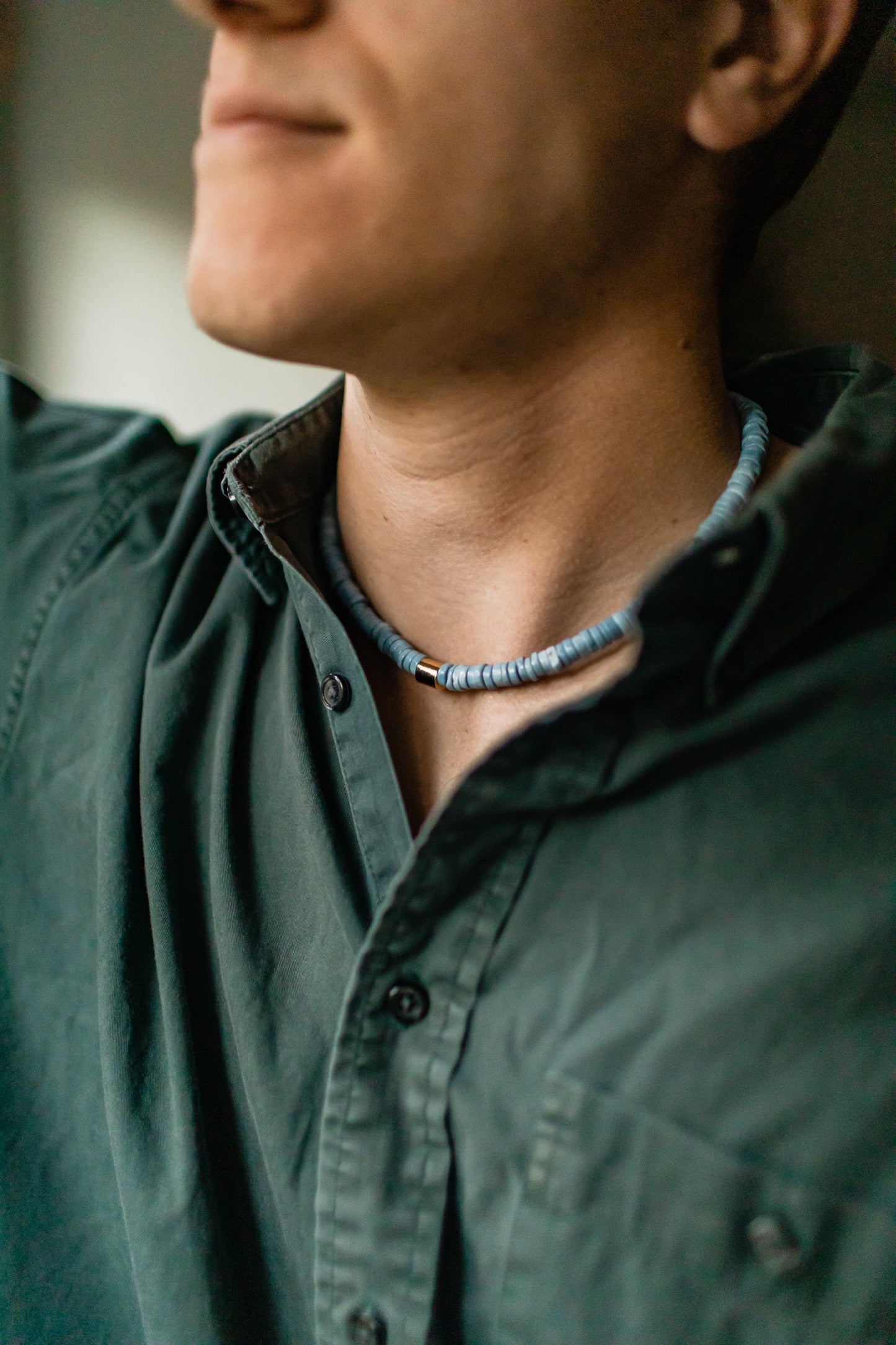 Mens Heishi Blue Necklace